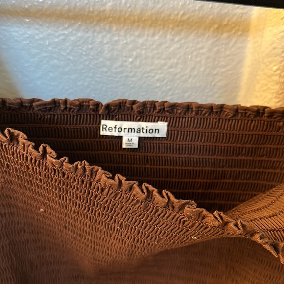Reformation Darby Top Smocked Long Sleeve Peplum Hem Cafe Brown Size M - Picture 6 of 6